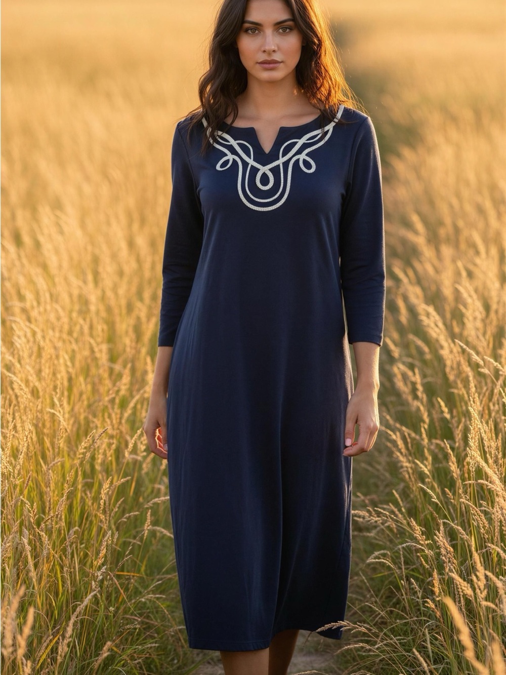 Talbots Plus 2X Navy Blue 3/4 Sleeve Cotton Knit Dress Career Woman’s